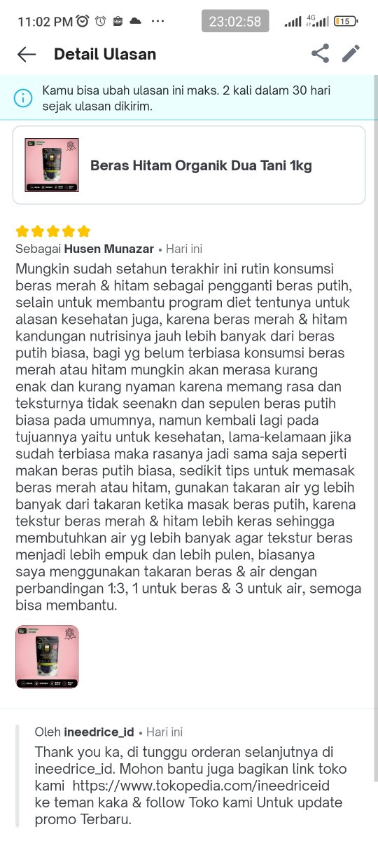 fresuhalone's tweet photo. #Senang sekali karena terpilih jadi Juara Ulasan Tokopedia, semoga ulasan saya bisa membantu penjual dan Toppers yg akan belanja di Tokopedia, apalagi di event2 tertentu Tokopedia sering kasih challenge dengan hadiah yang menarik dan sayang untuk dilewatkan #JuaraUlasanTokopedia https://t.co/foojrPHJ0n