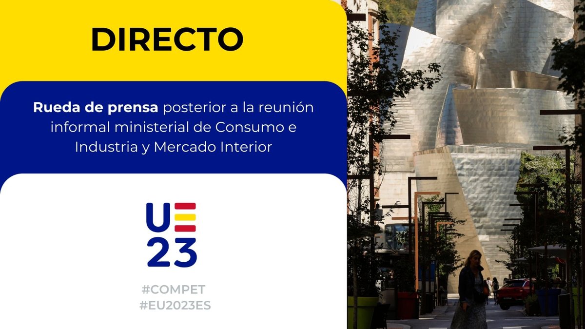 🔴 #ENDIRECTO | Rueda de prensa posterior a la reunión informal ministerial de Consumo e Industria y Mercado Interior que se celebra en Bilbao.

🔗 spanish-presidency.consilium.europa.eu/es/noticias/re…

#EU2023ES