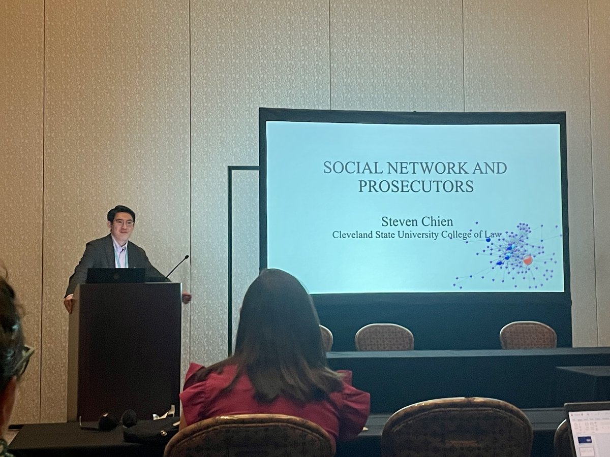 What fun to listen to my #SEALS2023 New Scholar mentee Prof. <a href="/ShihChunChien1/">Shih-Chun (Steven) Chien</a> (from <a href="/CSULAWSchool/">CSU College of Law</a>) discussing his work in progress on how the individual network position of prosecutors significantly shapes their professional identity, behavior, and career movement. #GreatJob