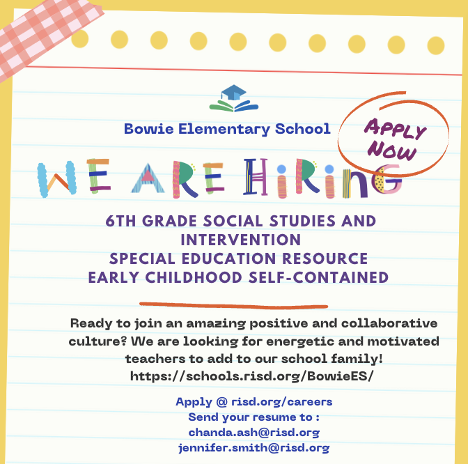 Chanda Ash (@chandaash1104) on Twitter photo Want to work in a great culture in a wonderful community? Check us out! <a href="/BowieMustangs/">Bowie Mustangs</a> <a href="/Jenni1002Smith/">Jennifer Smith</a> #risdbelieves #RISDWeAreOne <a href="/RisdHr/">RISD_HR</a> Want to work in a great culture in a wonderful community? Check us out! <a href="/BowieMustangs/">Bowie Mustangs</a> <a href="/Jenni1002Smith/">Jennifer Smith</a> #risdbelieves #RISDWeAreOne <a href="/RisdHr/">RISD_HR</a>