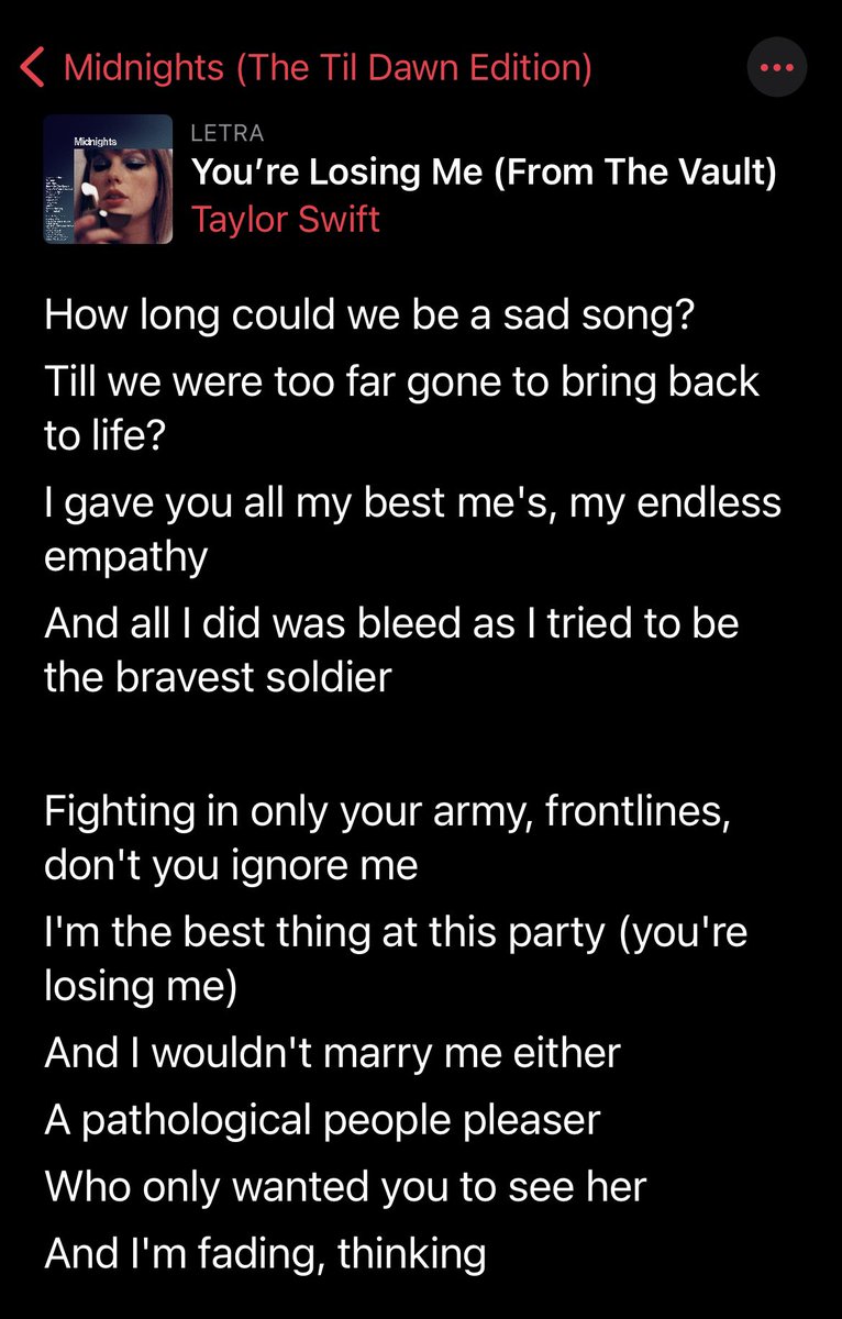 podem se passar dias, meses… mas eu nunca vou superar a letra de You’re Losing Me