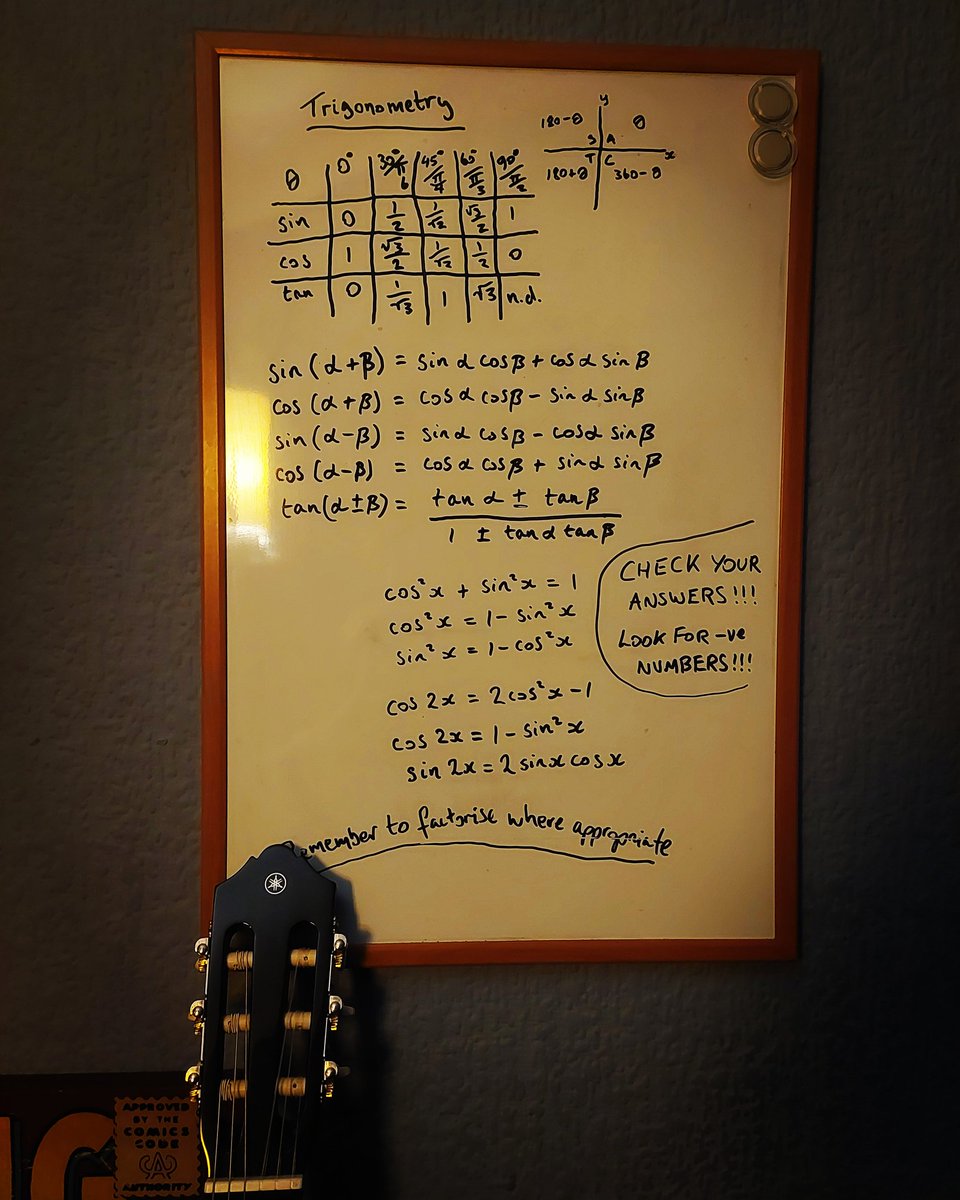 After meticulously laying out this "cheat sheet" for my #maths #exam, it turned out that I only needed the exact values and CAST diagram 🙃

#beard #physics #pi #trigonometry