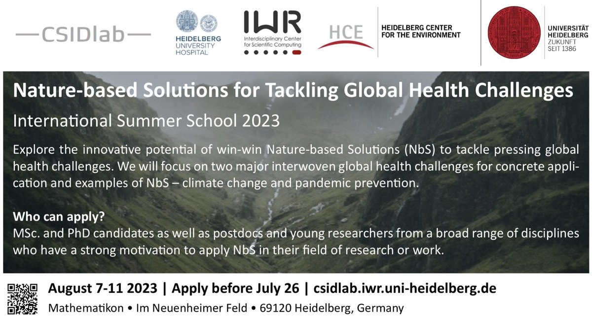 Don’t miss, last chance to register for the Nature-based solutions summer school ⁦@UniHeidelberg⁩ ⁦@Heidelberg_HIGH⁩ ⁦@hce_heidelberg⁩ extended deadline 26th of July ⁦@PANDASIA_EU⁩ ⁦@IDAlertproject⁩ ⁦@BEPREP_EU⁩