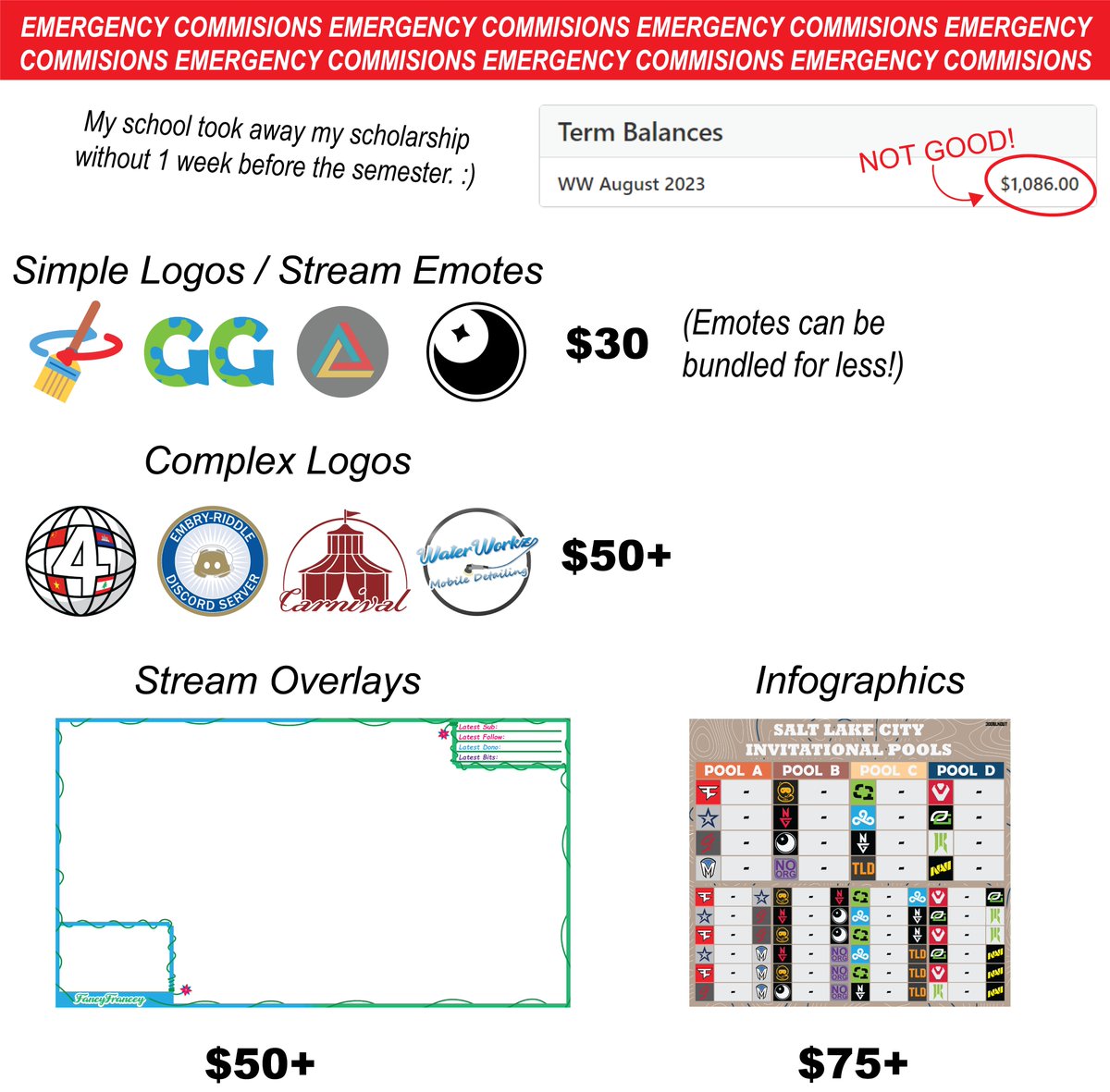 300_blkout's tweet image. Hey guys, because my financial aid system sucks, I need to open Emergency C0MMs! I am basically broke because I was under the impression that everything was fine! So if you want to work with me, please DM me here or on Discord! (Tag blkout) 

Likes n RT&apos;s appreciated! TYSM!