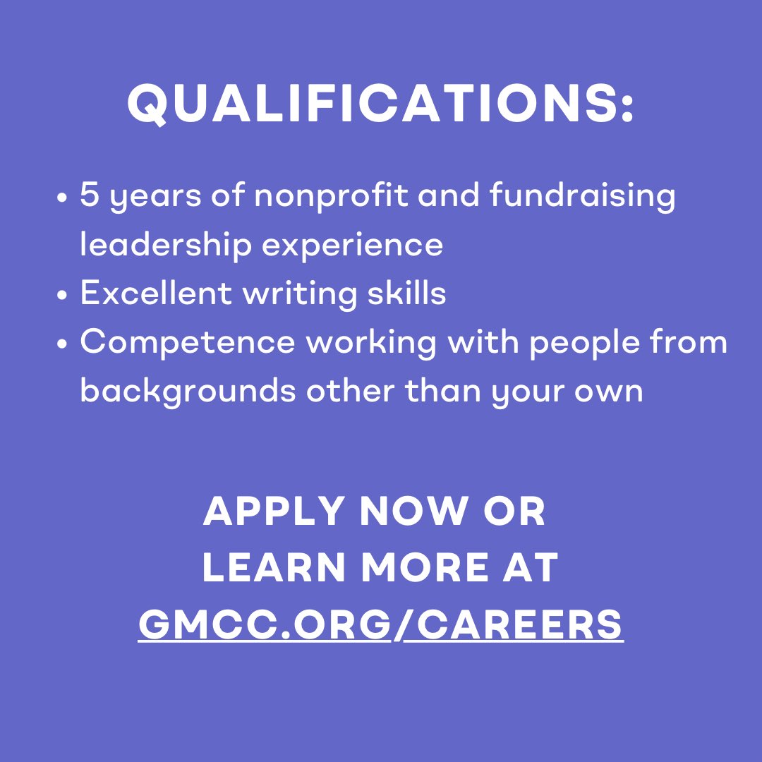 GMCC_mn's tweet image. GMCC is looking for a Development Director! 

The Development Director will be responsible for grant writing, program development, donor relations, communications, and administrative work.

Apply online at gmcc.org/careers and for more info, and please share!