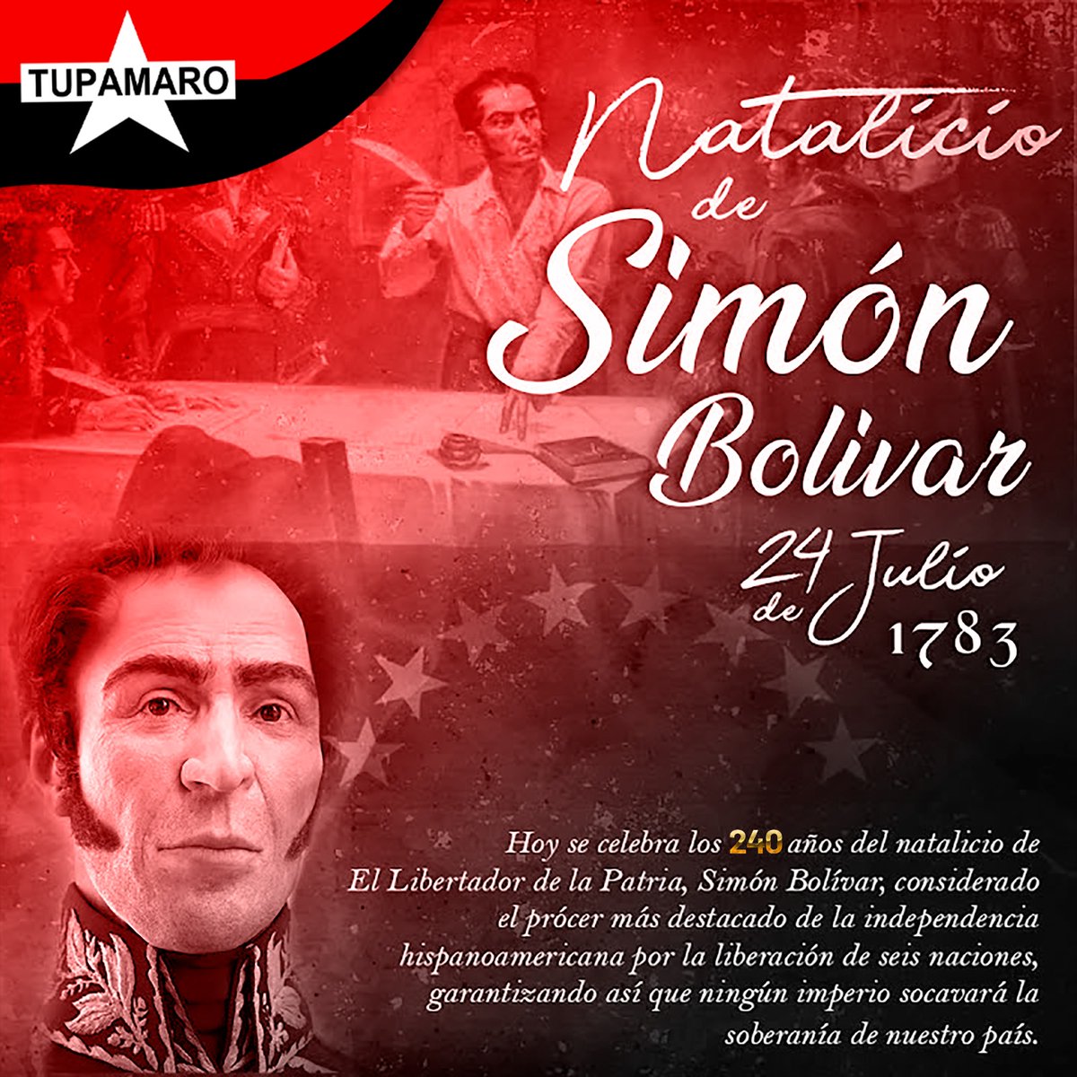 #EfemerideMRT 🔴⚫️

Hoy conmemoramos 240 años del natalicio del Padre de la Patria, Simón Bolívar...

'La unión debe salvarnos, como nos destruirá la división si llega a introducirse entre nosotros'.

#BatallaNaval200