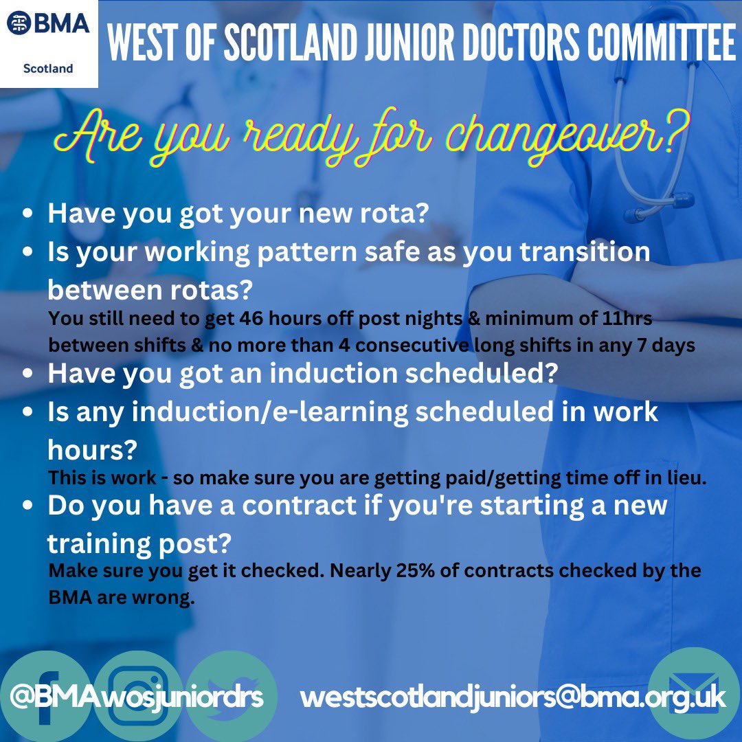 It’s now less than 10 days to go until changeover - are you ready?

Make sure you’re all set in terms of all things #JnrDocRights &amp; if there are any queries or concerns make sure to get in touch or check with our <a href="/BMAScotland/">BMA Scotland</a> advisers.
