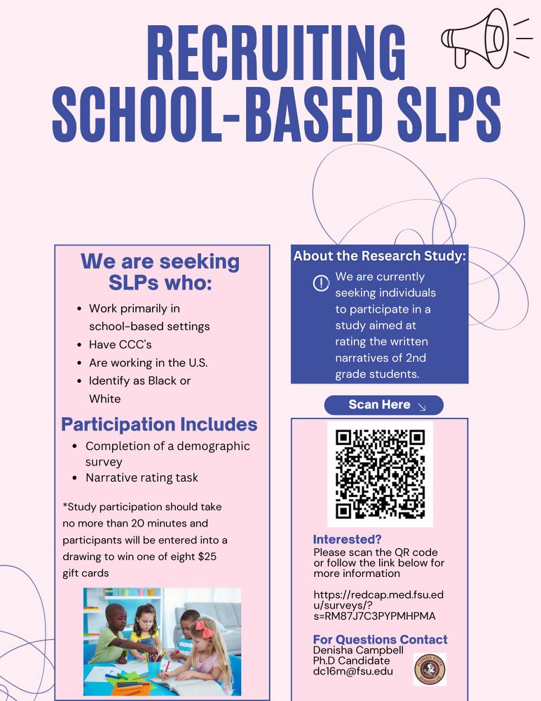 DCtheSLP's tweet photo. To my school based SLPs, please consider participating in my study!! 

https://t.co/r0baP9xRJn https://t.co/iY9Emfqfa5