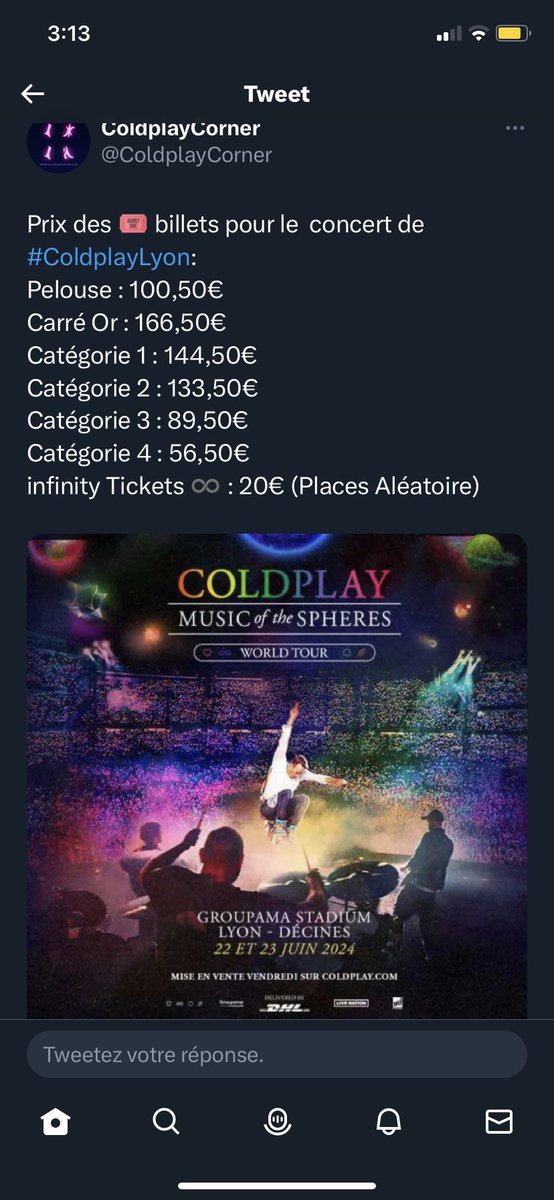 marion_dbq's tweet photo. @idkbutimtracy_ @ColdplayFrance Tu devrais plutôt te référer à ça au niveau prix et placement ! https://t.co/Daa2iCeOto