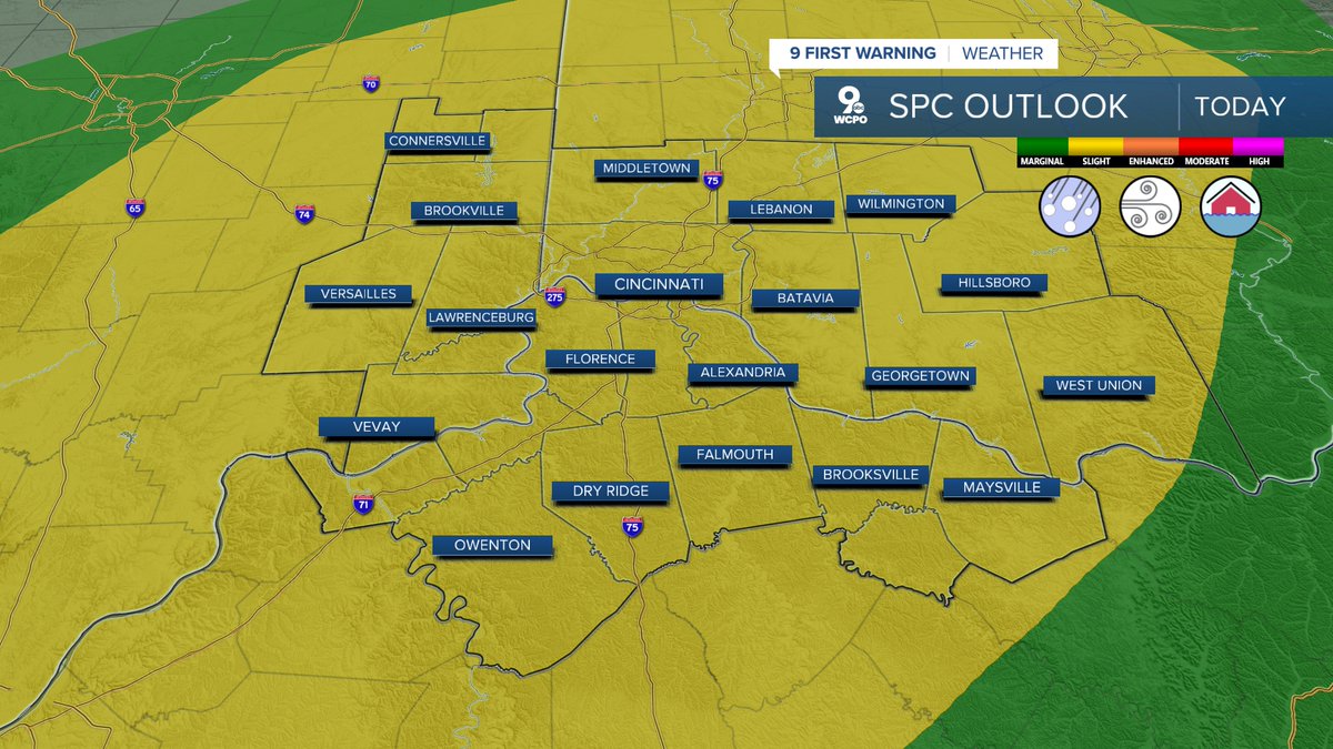 WeathermanCam_'s tweet photo. 9 First Warning: We have been upgraded to a Slight Risk for severe storms this afternoon/evening. Damaging wind is the primary concern with this storms.
@wcpo #wcpo #cincywx #ohwx #inwx #nkywx https://t.co/lhBbzkrukD