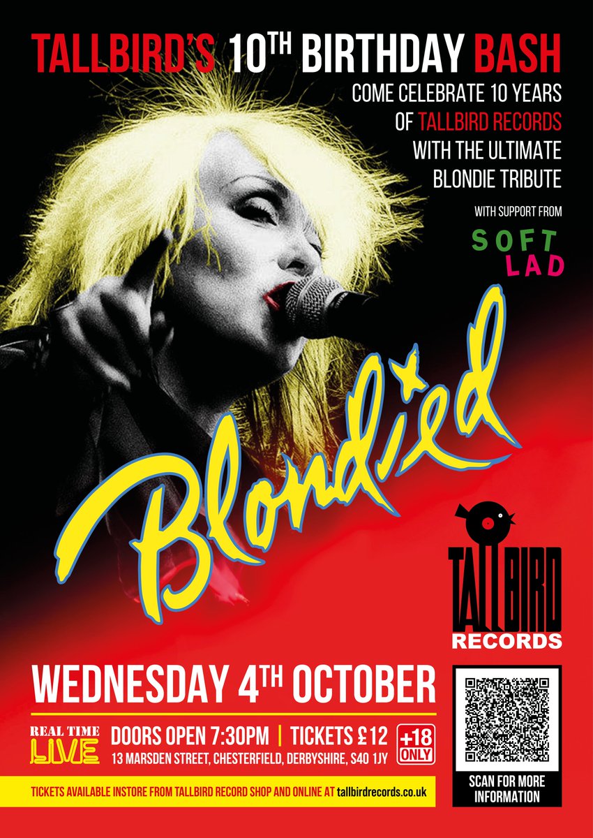 We're supporting <a href="/blondiemichelle/">Blondied</a> at <a href="/RealTimeLive1/">Real Time Live</a>  Chesterfield in celebration of <a href="/TallbirdRecords/">Tallbird Records</a>' TENTH birthday!

Come party with us soft lads on 4th October. Tickets available direct here: bit.ly/Tallbird10