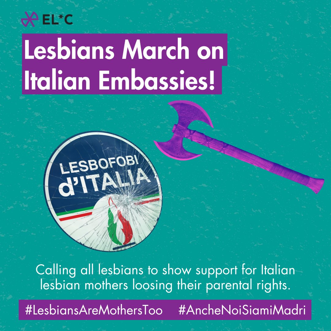 Italian lesbian mothers are loosing their parental rights as a direct result of the far-right politics of the gov't headed by Giorgia Meloni.

EL*C issued an open letter to Meloni tinyurl.com/mry728j9

 Support Italian lesbians &amp; tell the far-right that #LesbiansAreMothersToo