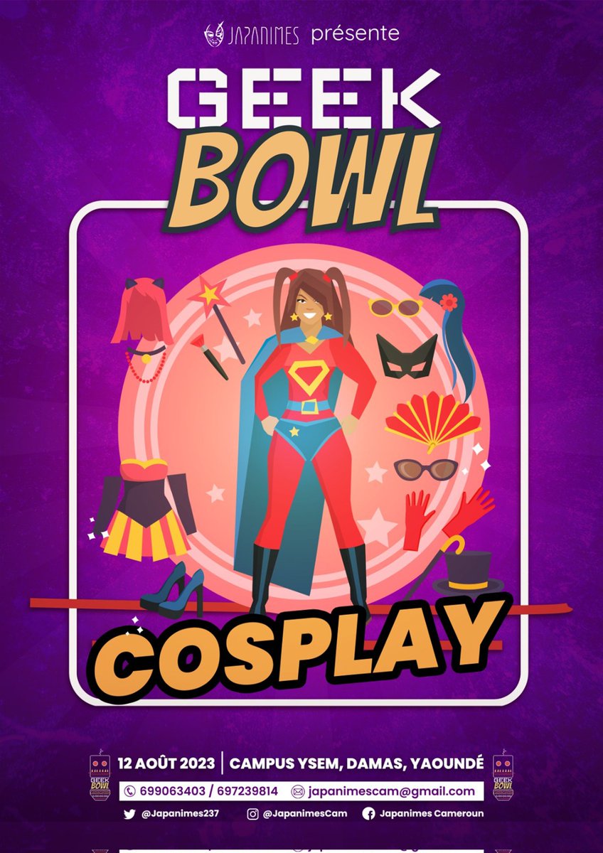Japanimes237's tweet photo. Hey !!!
#VenezAuGeekBowl
Raison n°4️⃣
Vous êtes cosplayeur professionnel ou amateur ?
Le GeekBowl est pour vous !! Revêtez votre meilleur déguisement, et venez participer à la parade cosplay qui est organisée pour vous, et pour le plaisir de tous les participants. Bien entendu il y'aura plein de lots et surprises à gagner pour les meilleurs. Rendez-vous le samedi 12 août au Campus de l’YSEM à Yaoundé, et que la fête soit belle !!!
A demain, pour la raison n° 5️⃣ 😎

#venezaugeekbowl #seeyouatthegeekbowl #geekbowlyde #otakuanime #otaku #japanimes #Yaounde #geek #costume #cosplay #cosplayers