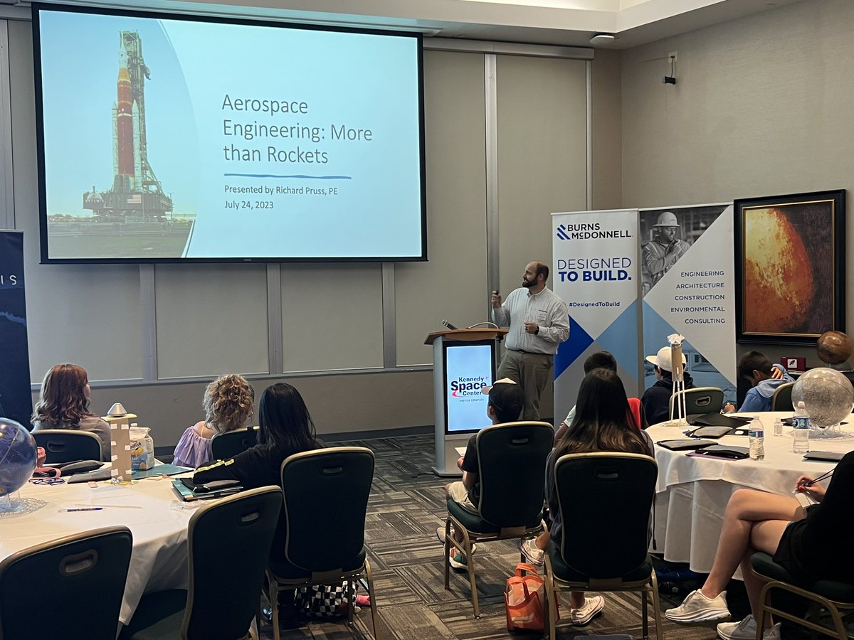 HigherOrbits's tweet photo. Engineering in the #space industry… it’s more than just the rocket! 

Civil Engineer Rich Pruss, from @BurnsMcDonnell, shares with #GoForLaunch students about many of the other elements that have to be engineered such a launch pads. #SpaceInspires @BurnsMacSTEM #DesignedToBuild https://t.co/Rtpkt5bccv