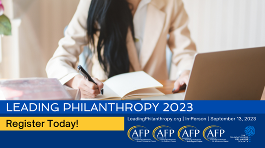 The Leading Philanthropy conference is returning in person! Join us on Sept. 13 at The Drexelbook.

The conference will offer a one-day, action-packed event that will provide applicable and practical advice to nonprofit professionals across our region. 

afpgpc.org/meetinginfo.ph…