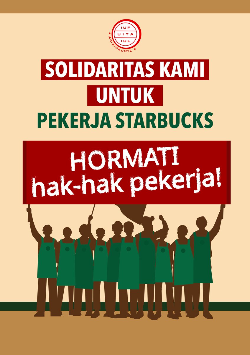 iufap's tweet photo. Hotel & restaurant workers @FSPM2000 Indonesia in solidarity with Starbucks workers in the USA, who are organizing everyday despite the vicious attacks by Starbucks simply for exercising their human right to form & join unions. @Starbucks respect workers’ rights! #Unioniscalling https://t.co/R6w8ExePwL