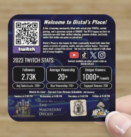 So - I'm proud of our new live stream business cards.  
Yeah, the stats are wildly impressive but that's a part of networking and building.  

But I just really liked how it all came together.  Trade cards with me at GenCon if you have one!

(Proof shots - hope they match...)