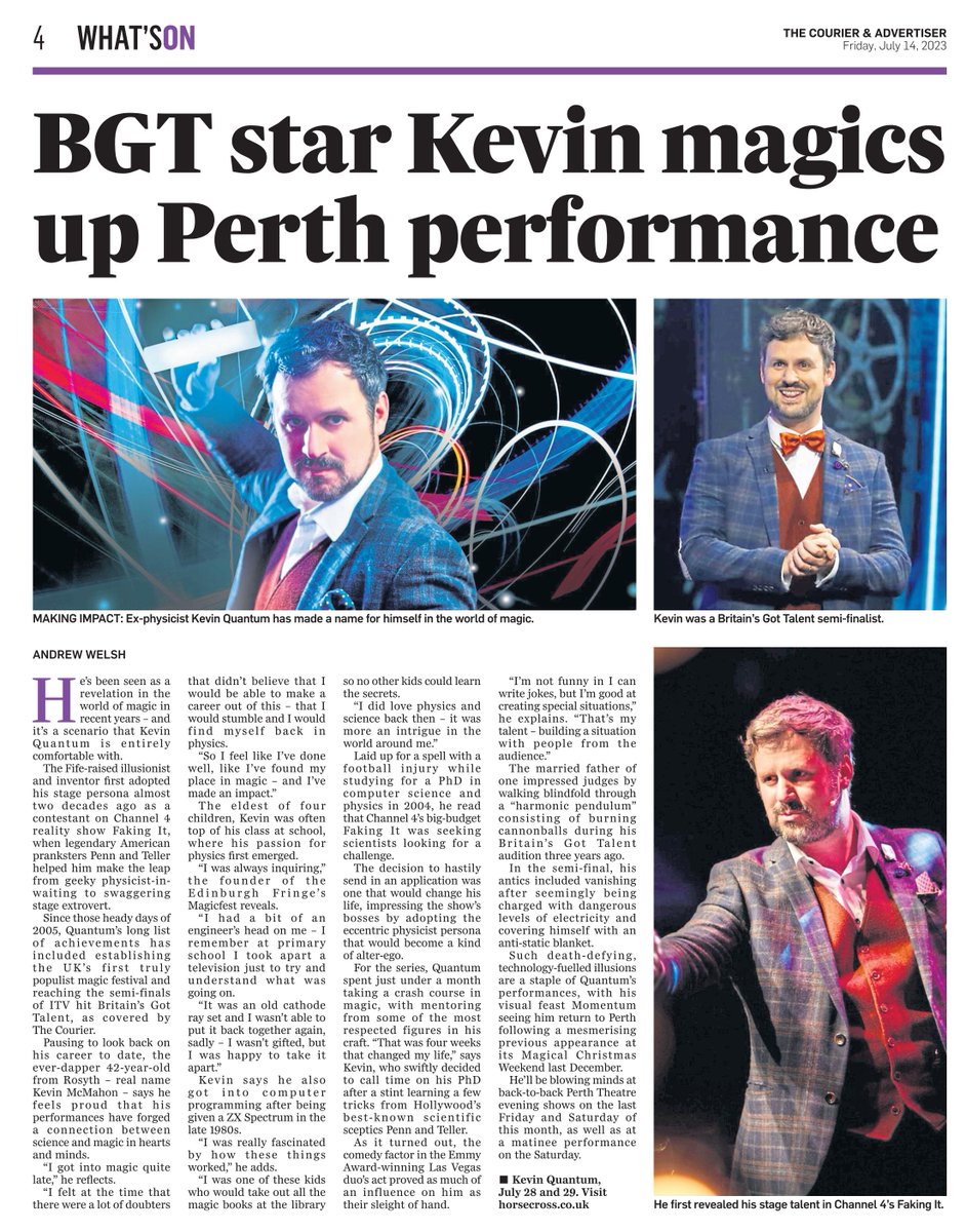 kevinquantum's tweet photo. "He's been seen as a revelation in the world of magic in recent years"
Thanks to @thecourieruk for this article ahead of my performances of #Momentum at the @perthTCH this Friday & Saturday. π
https://t.co/jIHETenHF3
#liveentertainment #whatsoninperth #magicshows #theatre https://t.co/FdcW8qoNjW