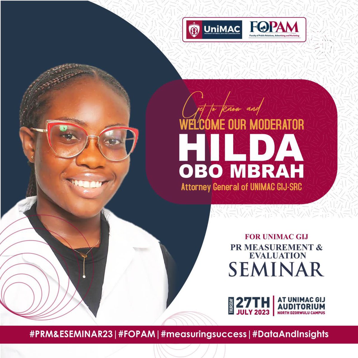 FOPAM_GIJ's tweet photo. Meet our Event Moderator: Guiding PR Excellence! Join us on 27th July for engaging discussions led by Hilda Obo Mbrah. 

Don't miss out on their expertise! #PRMAndESEMINAR23  #FOPAM  #MeasuringSuccess #DataAndInsights" https://t.co/ozguqtI0L9