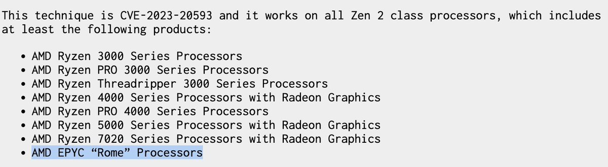 0xdabbad00's tweet photo. "AMD EPYC “Rome” Processors" are listed as one of the impacted processor types.  These are C5a and C5ad EC2 instance types.  I wonder if AWS will patch and/or or issue a security bulletin?  https://t.co/sM2QuAsu3E https://t.co/giwGbpbnol