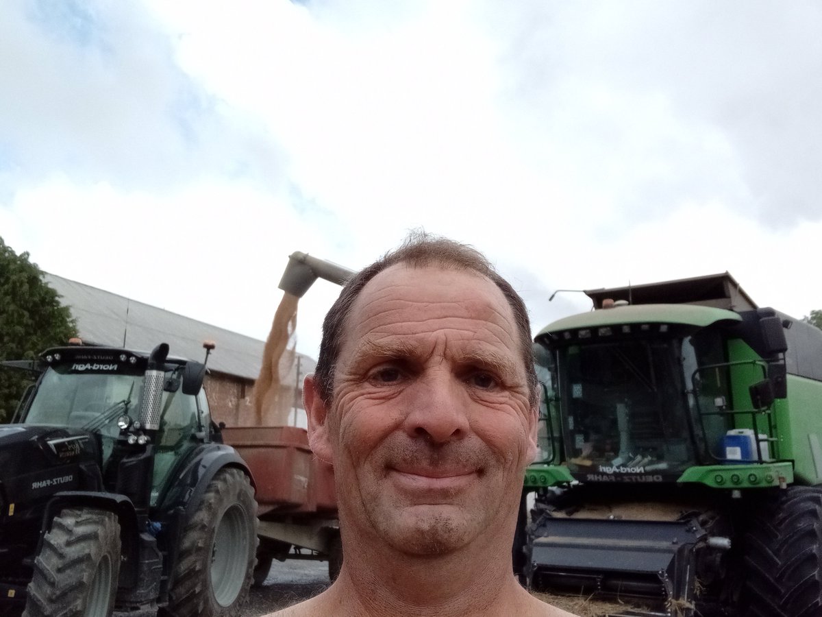 Dimanche matin, à 5 h 30, j'ai fini avec une trémie pleine. Nous avons été au maximum de ce que nous avons pu battre avant l'arrivée de la pluie.