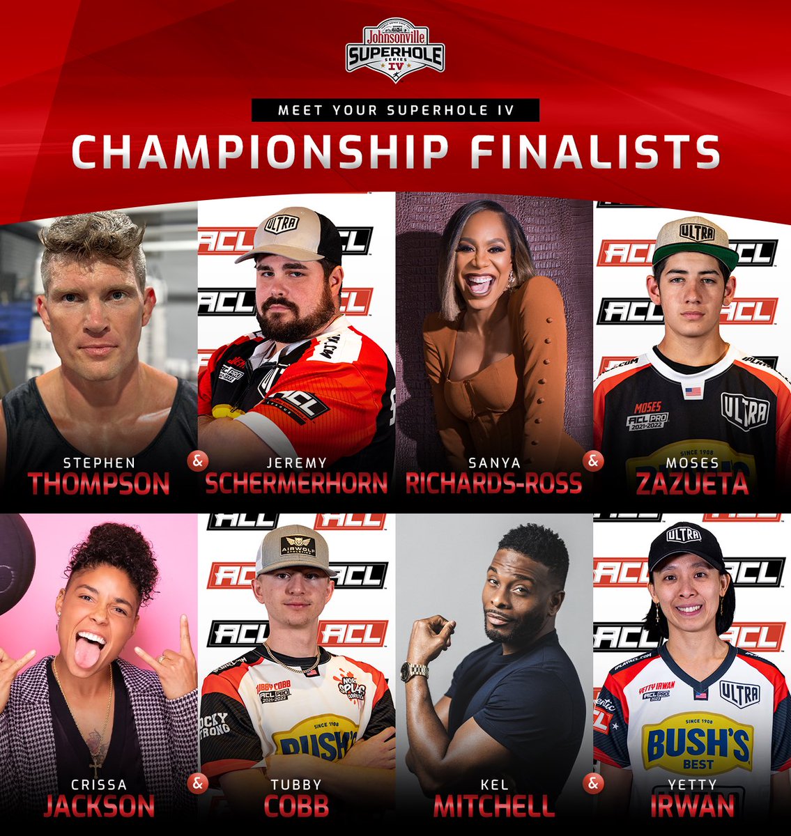 iplaycornhole's tweet image. Meet your @Johnsonville SuperHole IV Championship finalists! With a mixture of previous champions and new faces, who will wear the crown come August 4? 👑