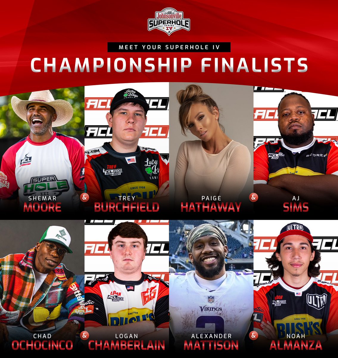 iplaycornhole's tweet image. Meet your @Johnsonville SuperHole IV Championship finalists! With a mixture of previous champions and new faces, who will wear the crown come August 4? 👑