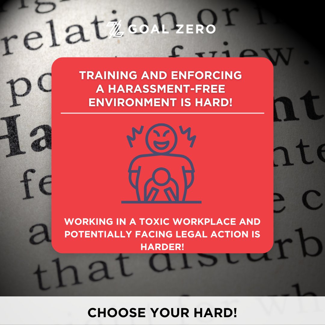 Training and enforcing a harassment-free work environment is hard! Working in a toxic workplace and potentially facing legal action is harder!   

CHOOSE YOUR HARD! 

#WorkplaceCulture #GoalZero #Leadership #Safework