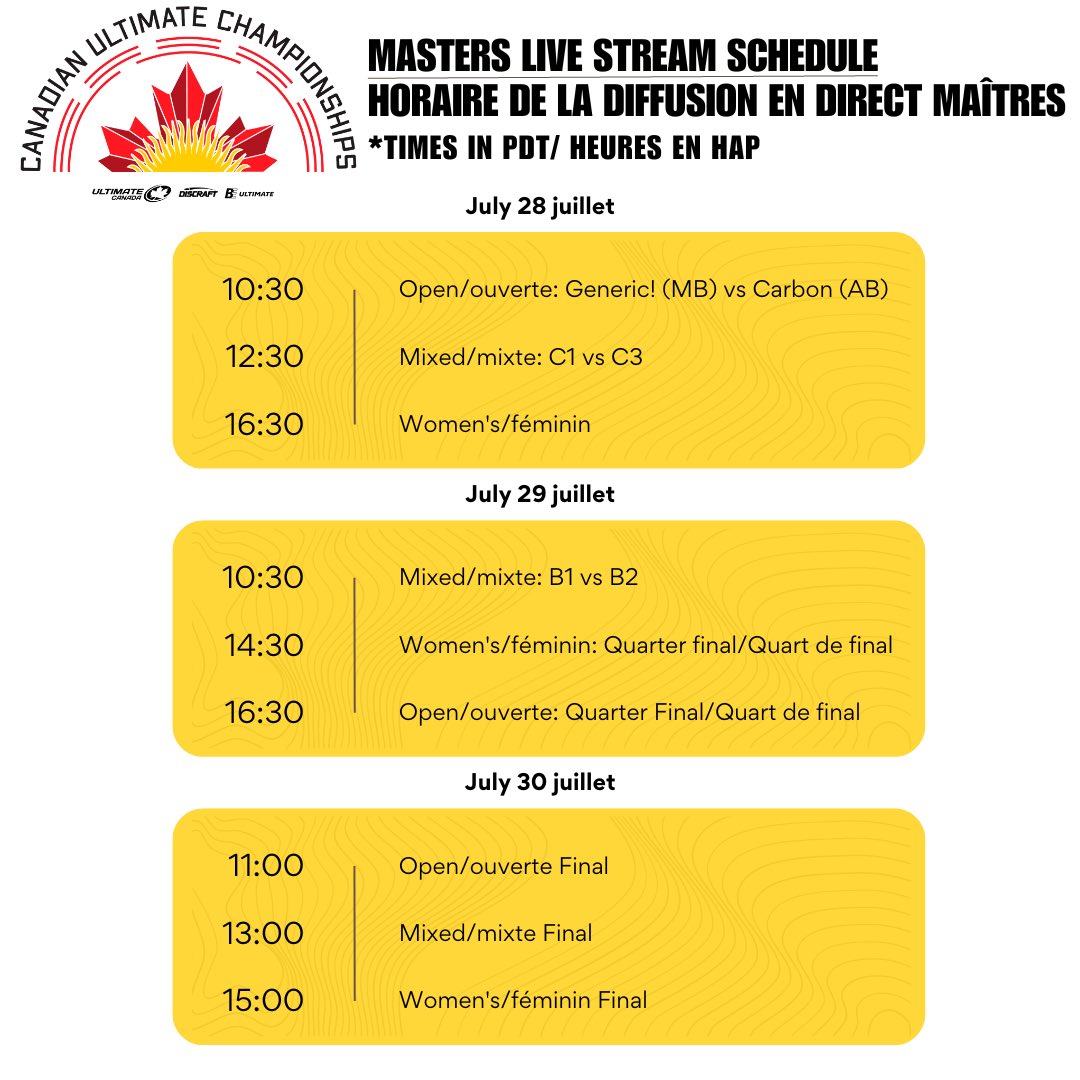 The CUC Masters live stream schedule is available now! Click here for more information: cuc2023.ultimatecentral.com/en_ca/livestre… --- L'horaire de la diffusion en direct des CCU maîtres est maintenant disponible! Cliquez ci-haut pour en savoir plus.