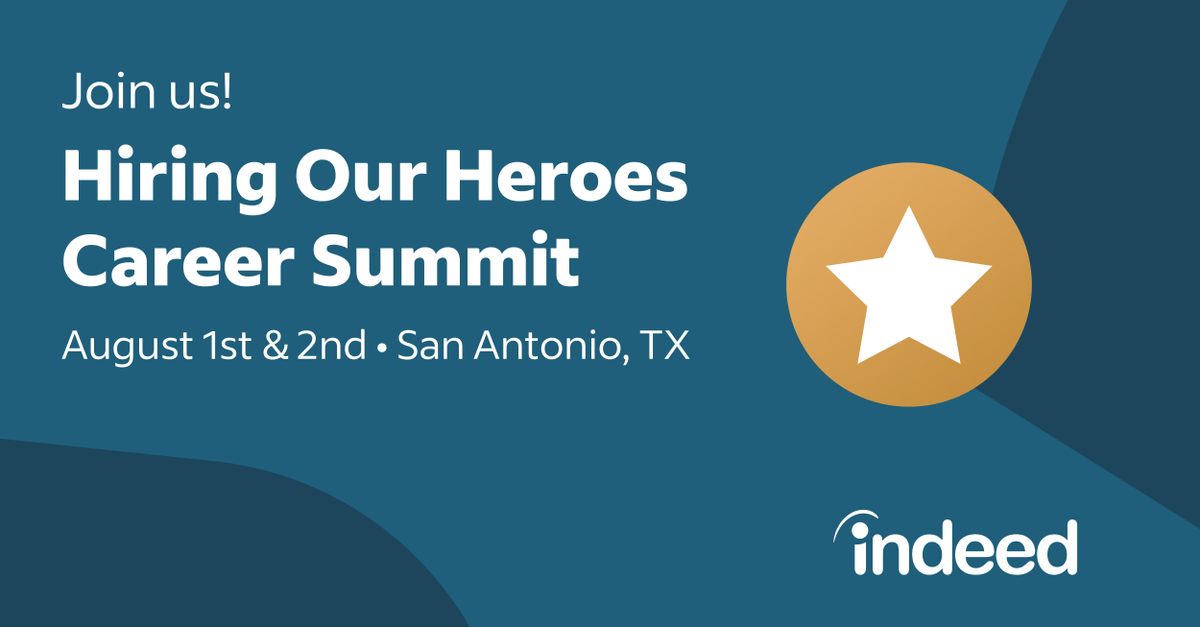 Join us at the <a href="/hiringourheroes/">Hiring Our Heroes</a> Career Summit &amp; Networking Reception at Joint Base San Antonio, TX, on August 1st &amp; 2nd. Hear from Indeed’s Tony Nelan, VP of Sales, and meet our talent attraction team. Register today! indeedhi.re/3PZW2Ic

#HiringOurHeroes #InsideIndeed