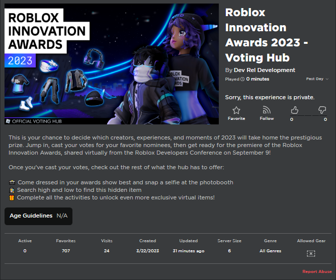 Roblox Innovation Awards 2023 - Voting Hub - Roblox