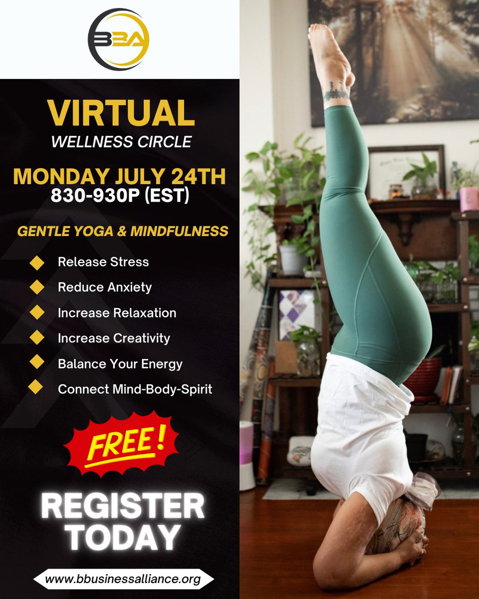 CTBBAOrg's tweet image. Embrace tranquility and mindfulness in the comfort of your home! Join the BBA Virtual Wellness Circle tonight at 8:30PM on Zoom for a rejuvenating yoga and mindfulness experience. Don't miss out on this opportunity to find inner balance. See you there! 🧘‍♀️🌟
