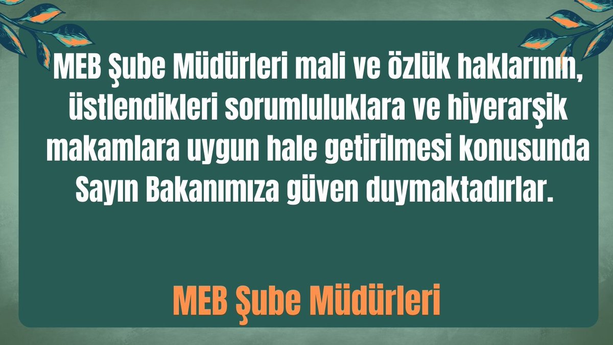 MEB Şube Müdürleri için Öğretmenlik Meslek Kanunu’na il/ilçe eğitim yöneticileri dahil edilmeli ve bu mağduriyetleri giderilmelidir.
#MebSubeMudurleri
@RTErdogan
@Yusuf__Tekin
@memetsimsek
@cftcblnt
@_aliyalcin_