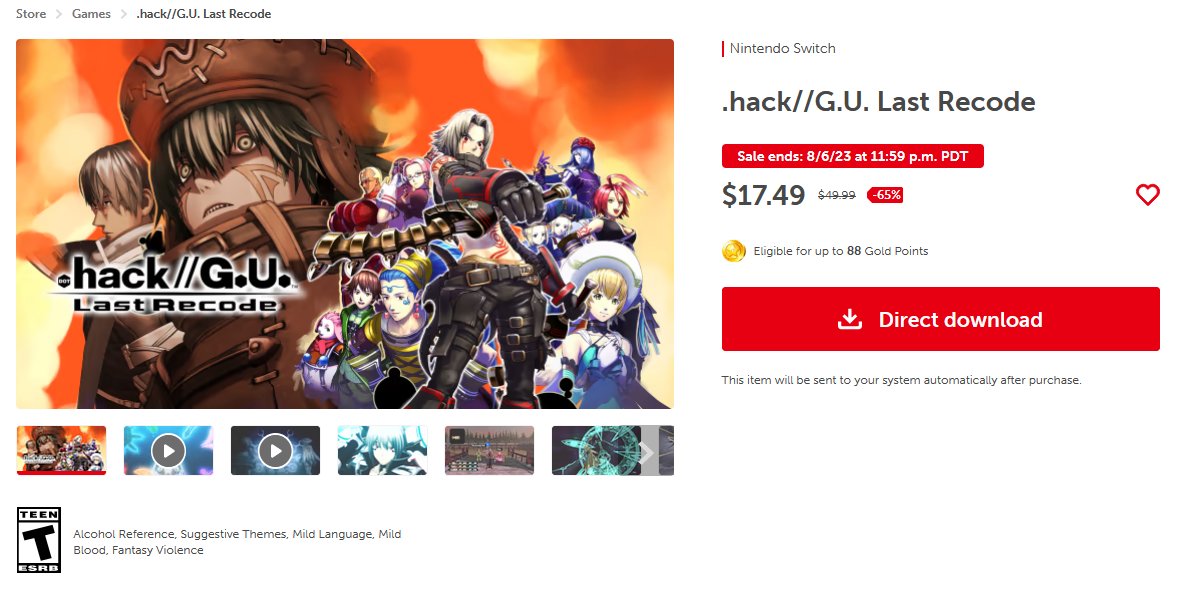 .hack//G.U. Last Recode on the Nintendo Switch is 65% off till August 6th for $17.50 USD; the lowest sale on the Nintendo Switch so far. nintendo.com/store/products…
#ドットハック #dothack