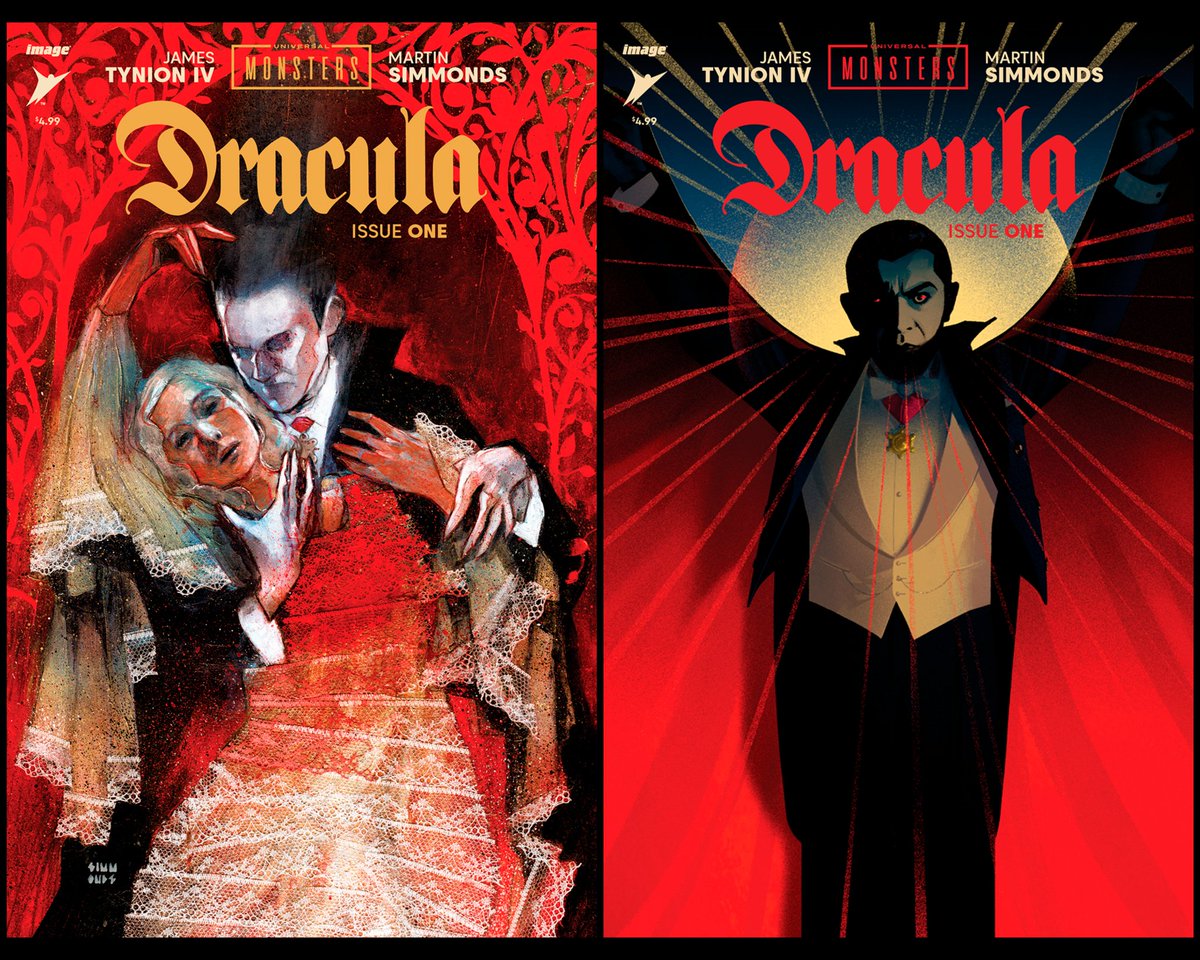 Got to read a few pages from Universal Monsters: Dracula # 1 by <a href="/JamesTheFourth/">James Tynion IV</a> &amp; @Martin_Simmonds and oh boy, is this going to be one haunting comic.
The 4 issue series begins October 25th from <a href="/ImageComics/">Image Comics</a> and is not to be missed.
Covers by Martin Simmonds and Joshua Middleton