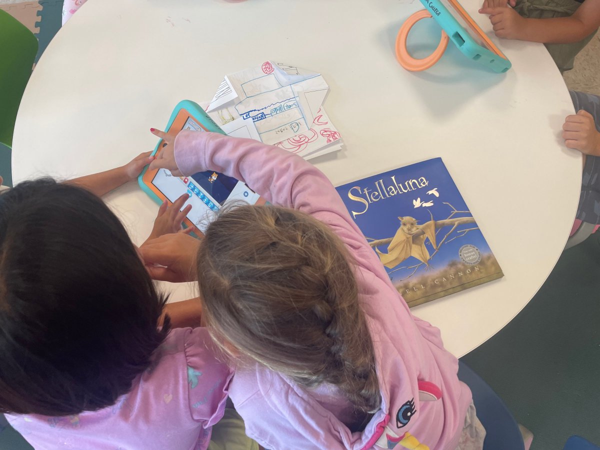 DevTechResearch's tweet photo. Today kicked off the 2023 Coding Playgrounds Summer Series with Session 1: @ScratchJr. During this session campers will learn all about @ScratchJr and will use it to re-tell the story of #Stellaluna by Janell Cannon! https://t.co/n1J7jb5nIT