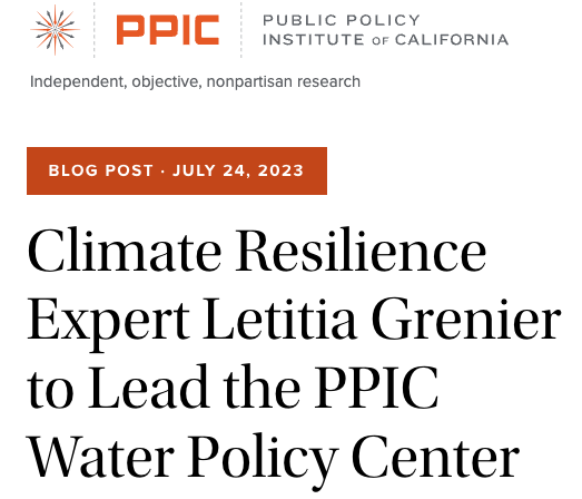 DrCloern's tweet photo. Congratulations Letitia! Good move PPIC!
@MavensNotebook @PPICWater @UCDavisWater @IEPLeadScience @CA_DWR @saveSFbay #InteragencyEcologicalProgram https://t.co/0GP8WfrUOb
