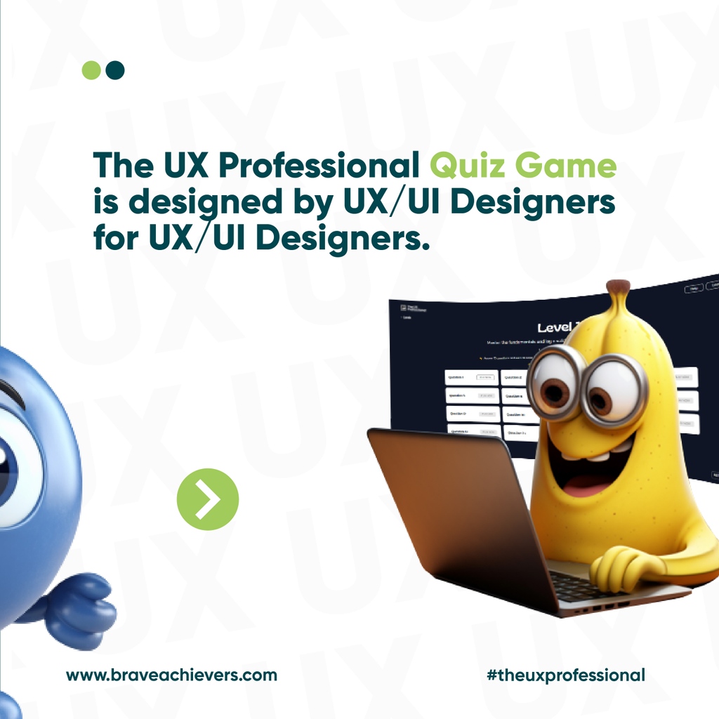 BraveAchievers's tweet image. Learning UX/UI Design does not have to be boring or difficult. That&apos;s what The UX Pro Quiz Game is here for. 

We&apos;ll soon be sharing steps on how to be a part of it. Stay tuned!

_ 

_ 

_

#productdesigntips #uiuxdesign #braveachievers #uxgame #designquiz #uxdesignmastery