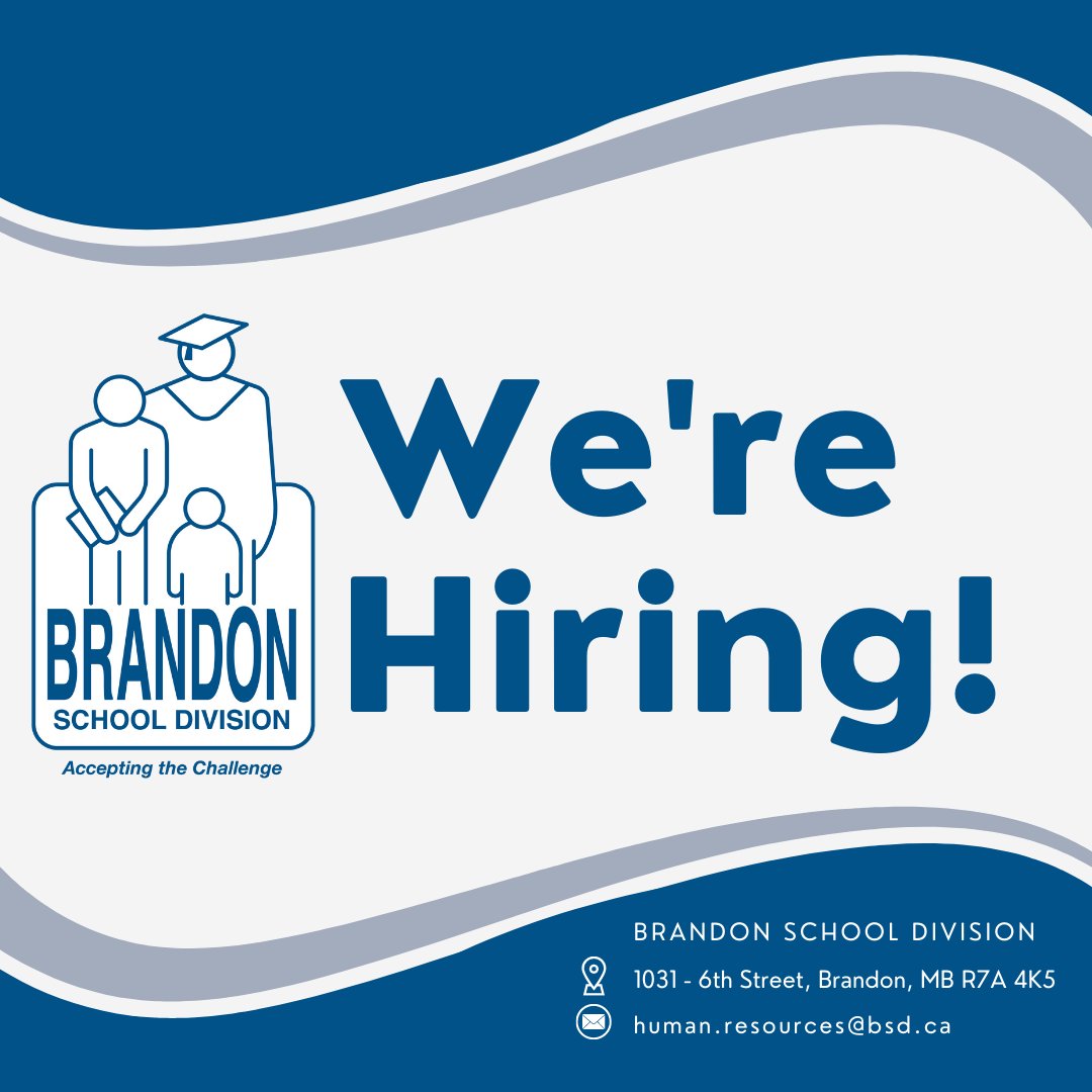 BSDrecruitment's tweet photo. JOB POSTINGS: We're hiring for various Permanent, Term &amp; Casual Positions:

-Admin Assistant;
-Maintenance Worker III;
-Payroll/Benefits Clerk; and more!

Apply online here: https://t.co/N8nadALASM
#AcceptingTheChallenge #BSDSchools #BrandonMB #Brandon #BdnMB https://t.co/DtSulKFcCO