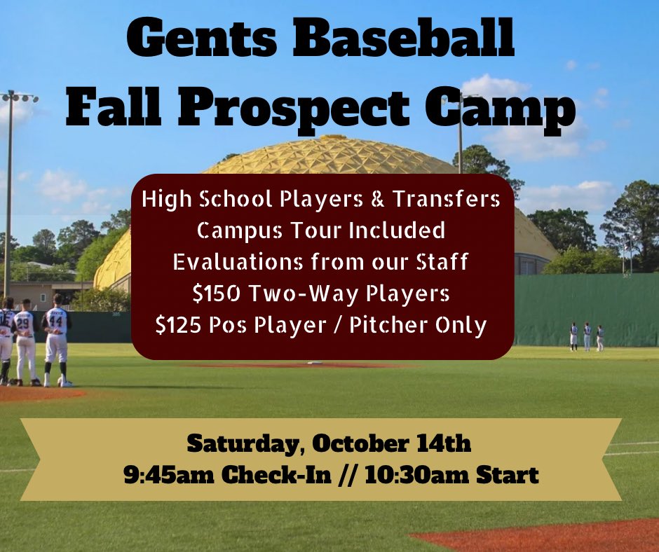 Excited for our final prospect camp of the year. Come get in front of our entire staff and tour our campus! 

centenarybaseballcamps.com