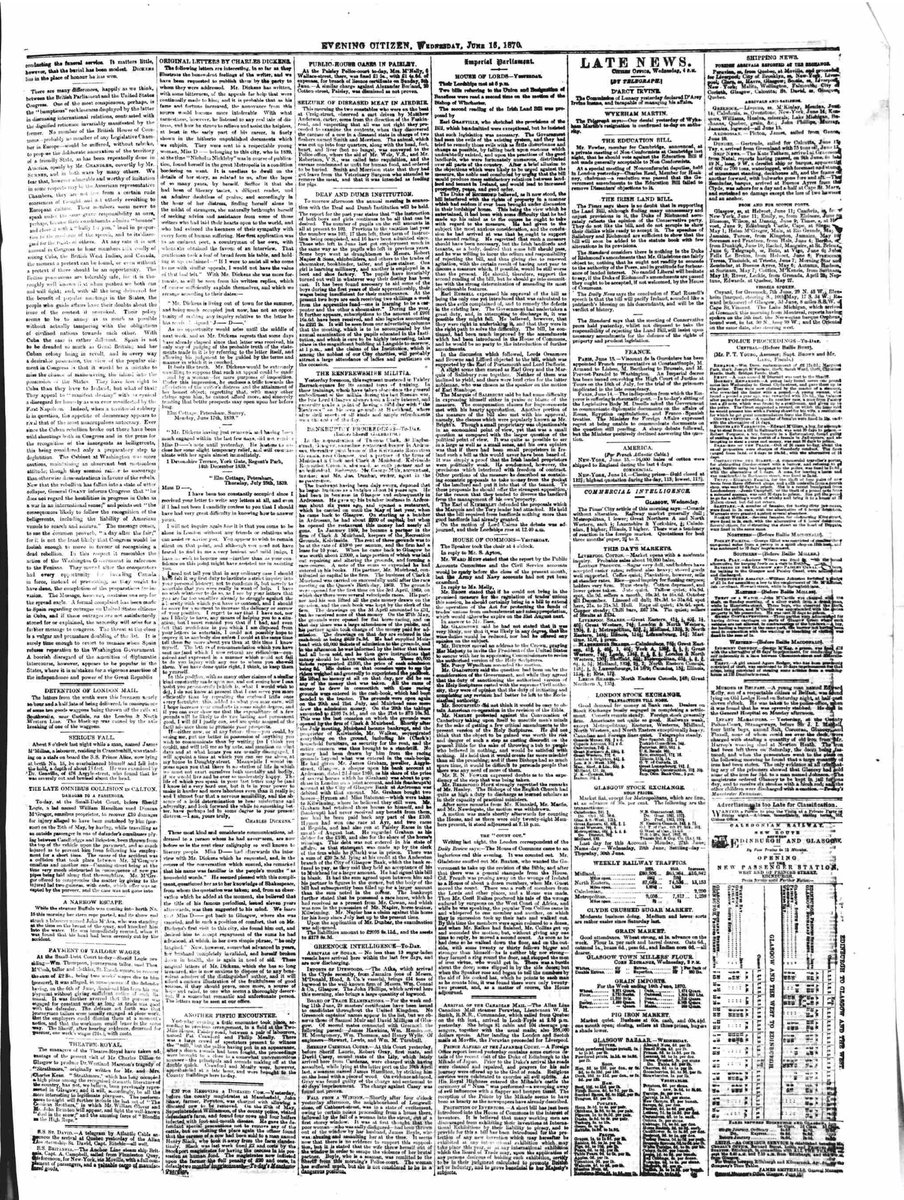 The heartfelt letter #OTD reveals CD's compassion and generosity towards the struggles of an anonymous woman 'Miss J___ D___' dickensletters.com/letters/miss-j…. The Glasgow Evening Citizen expands on the history of the addressee dickensletters.com/letters/miss-j…; dickensletters.com/letters/miss-j….