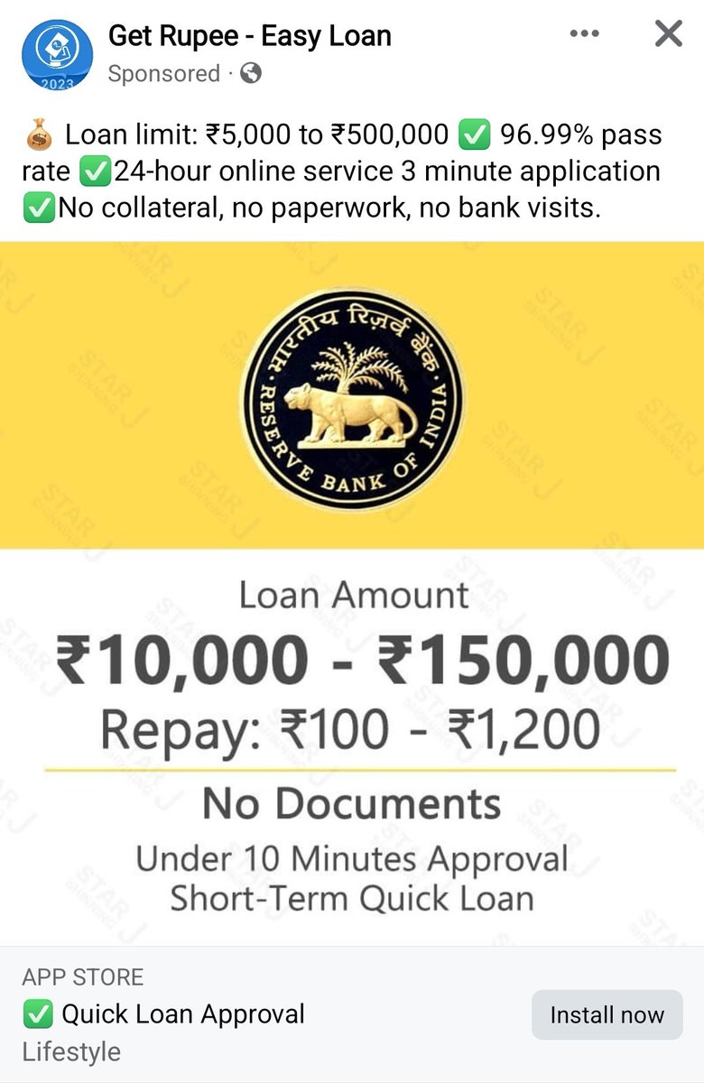 Wow! Apps like Get Rupee using <a href="/RBI/">ReserveBankOfIndia</a> logo. Where should i complain about this. 🤣🤣 <a href="/HMOIndia/">गृहमंत्री कार्यालय, HMO India</a> must come up with rules and regulation.

#OperationHaftaVasooli #SaveThem