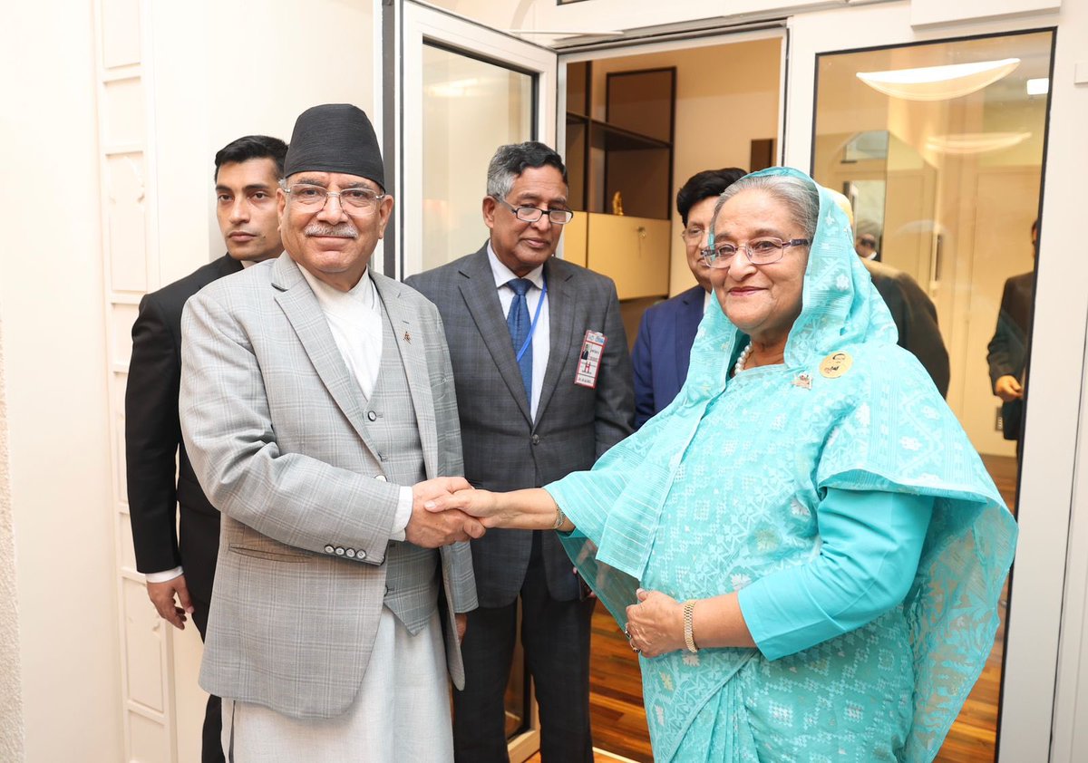 Rt Hon. PM Pushpa Kamal Dahal 'Prachanda' held  a bilateral meeting with H.E. Sheikh Hasina, the Prime Minister of Bangladesh, on the side lines of UNFSS + 2 this evening. They discussed the matters of mutual relations and cooperation .