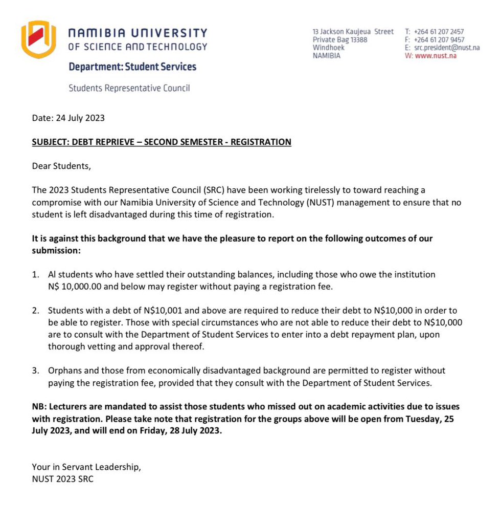 NUST.SRC on Twitter: "The 2023 Student Representative Council wishes