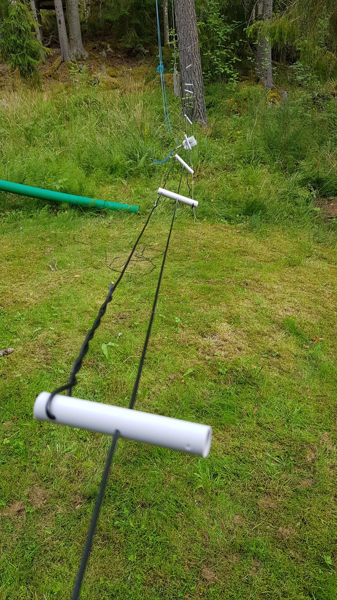 Working on a open-sleeve wire antenna for 30/17/12 meters. Interesting to see that the couple resonator technique works.