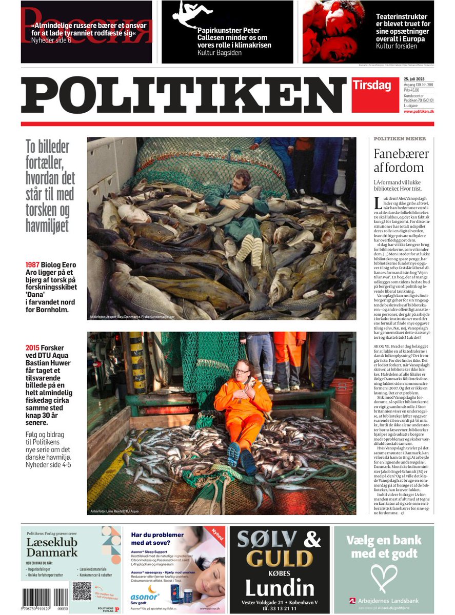 politiken's tweet photo. Torsken er væk i næsten alle indre danske farvande, og dem, der er tilbage, er små, og mange er svækkede. Men der er håb i Øresund #dkmedier og #tomorrowspaperstoday https://t.co/DKSFLzRSYR