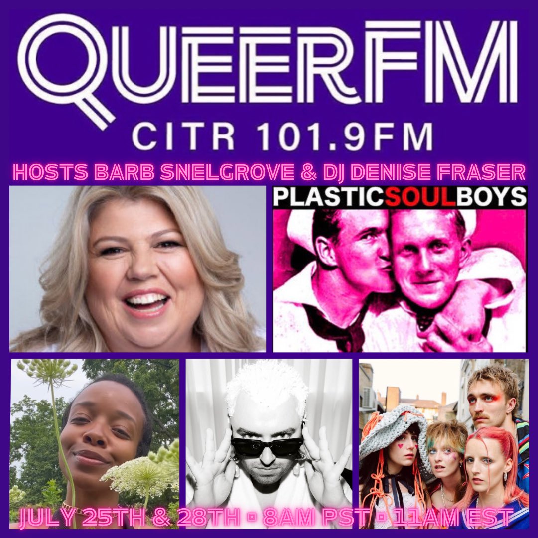 QueerFMVan's tweet photo. Next on @QueerFMVan Hosts @megamouthmedia @DJDenise0477 interviews w/ internationally renowned comedian @UrzilaCarlson 🎤 and music “mystery duo” 🎼 #PlasticSoulBoys + #lgbtqia culture, news &amp; events! 
July 25th 8am PST • 11am EST on @CiTRradio 101.9FM
https://t.co/LE9ldDoU2F https://t.co/Tp22Da2V6X