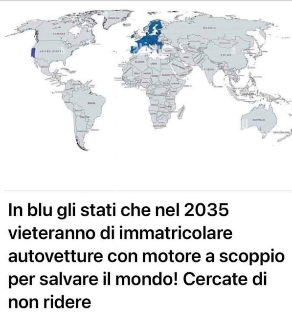 viaggrego's tweet photo. In #Blu gli #Stati che nel 2035 #vieteranno di #Immatricolare #Auto con #Motore a #Scoppio per #Salvare il #Mondo! Cercate di Non #Ridere! https://t.co/CiI0Yfeagr https://t.co/U5sSopF0wu