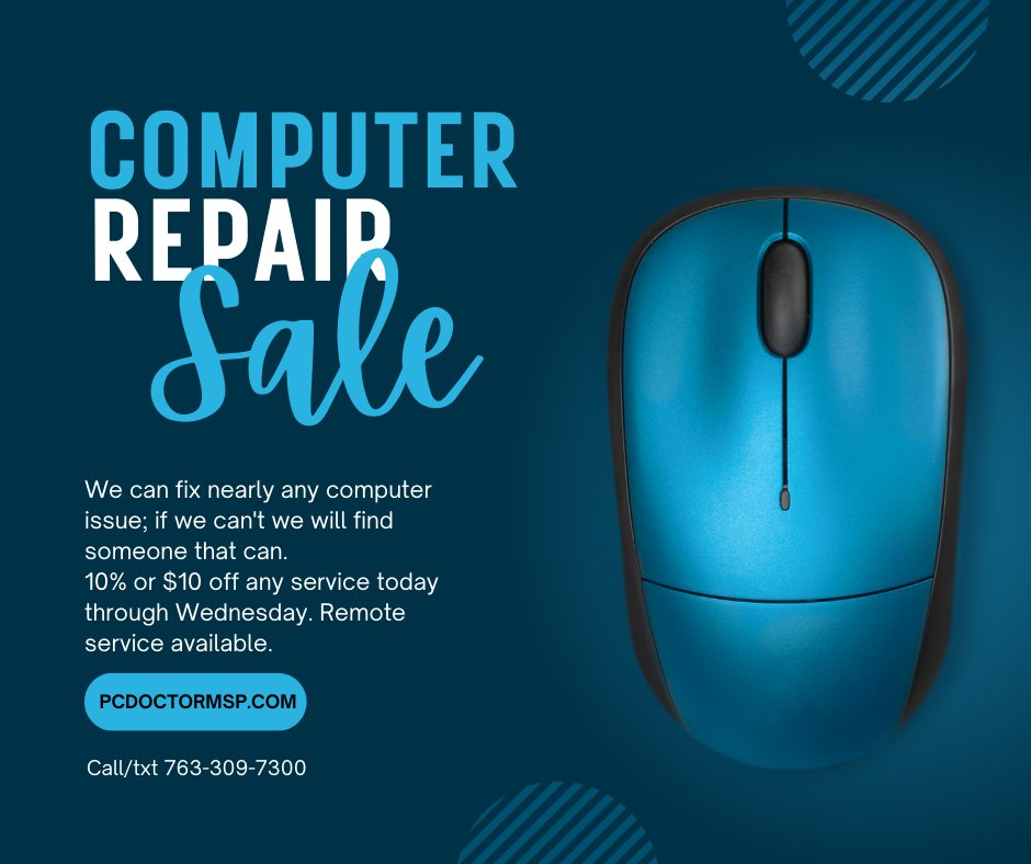 PCDoctorMSP's tweet photo. PC Doctor MSP
PC Doctor Contact - https://t.co/n8IjcYXaOn
LinkedIn - https://t.co/NYnstmKDJD

#computerrepair #laptoprepair #phonerepair #gameingcomputer #brooklynparkmn #oldcomputer #slowcomputer #systemrestore #virusremoval #malwareremoval #networking #minneapolis #remoteaccess https://t.co/kP00IVuyUm