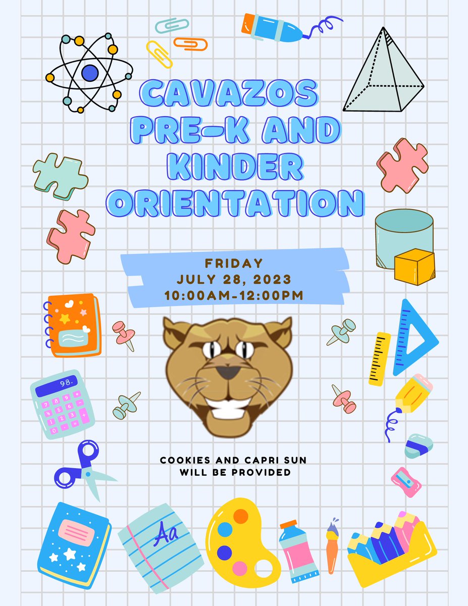 CavazosES's tweet photo. Cavazos Pre-K and Kinder families, please join us on Friday for orientation! https://t.co/Qf5rvdvTJ6